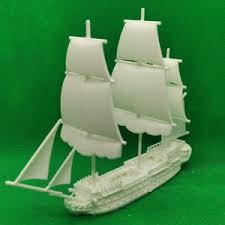 Wooden Ship Model PIRATE SHIP With Jolly Rogers 13" Long FULLY Assembled  Gold Trim