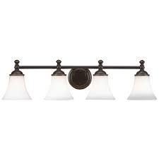 Hampton Bay Crawley 4 Light Oil Rubbed Bronze Vanity Light With White Glass Shades Ad065 W4 The Home Depot