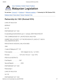 Or part of a business in malaysia.. Partnership Act 1961 Revised 1974 Partnership Guarantee