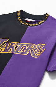 Get ready for the bright lights and the big stage with official los angeles lakers jerseys and gear from nike.com. Mitchell Ness Cotton Los Angeles Lakers Split T Shirt In Black Purple Purple For Men Lyst