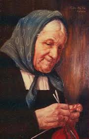 Seated Lady Wearing Blue green, knitting; Fritz Muller (German, 1913-1972);  n.d....