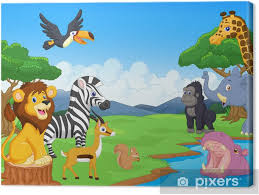 Elephants, giraffes, zebra, lions, tigers & more canvas prints. Cute African Safari Animal Cartoon Characters Scene Canvas Print Pixers We Live To Change