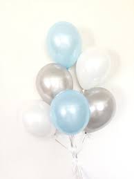 Blue And White Balloons Blue And Gray Balloon Bouquet Boy Etsy In 2021 Baby Boy Balloons Baby Shower Balloons Grey Baby Shower