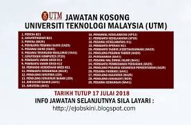 Jawatan kosong kerajaan terkini 2011, jawatan kosong tnb, jawatan kosong kerajaan, jawatan kosong swasta, jawatan kosong uitm, jawatan kosong risda, jawatan kosong dbkl, sektor pegawai sains c41. Jawatan Kosong On Twitter Jawatan Kosong Universiti Teknologi Malaysia Utm 17 Julai 2018 Https T Co Fugnfuznsg