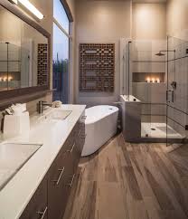 bathroom with brown cabinets