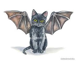 Black Cat Watercolour Painting Fine Art Kitten With Bat Wings Print In 2021 Watercolor Cat Kitten Art Black Cat Tattoos