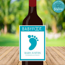 Blue Baby Feet Pregnancy Announcement Wine Label Digital File Bobotemp