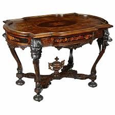 Rare Walnut Inlaid Center Table With Dramatic Wolf Heads 19th Century Center Table Furniture Antique Furniture