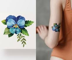 Tatouage temporaire floral, petit tatouage flash, fleur imperméable de faux  tatouage artistique minimaliste de pensée bleue - Etsy France