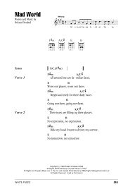 Check spelling or type a new query. Mad World Sheet Music Tears For Fears Guitar Chords Lyrics