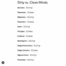 As such, they will generally find women who can be equally organized more appealing than those who are complete slobs. Zodiac Romance Dirty Minds Versus Clean Minds Wattpad