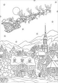 Saint Nickolas Flies Away Over Christmas Village Christmas Coloring Pages Coloring Pages Cartoon Coloring Pages