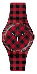 Black And Red Mens Watch Robot Check Black And Red Swatch Women Tartan Fashion