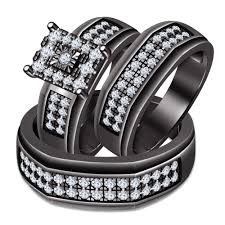 Black And Silver Wedding Band For Her Trio Set Engagement Ring Wedding Band Diamond Black Gold Finish Pure 925 Silver Diamond Wedding Bands Black Gold Jewelry Engagement Rings