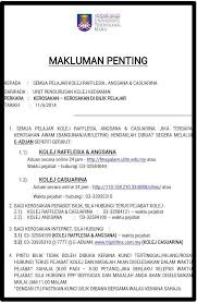 Surat tawaran ini hanya untuk kegunaan pendaftaran pelajar sahaja. Kolej Rafflesia Angsana Uitm Puncak Alam Selangor Malaysia Community College Facebook