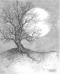 Beautiful Black And White Nature Drawing October Moon Print By Adam Zebediah Joseph Tree Drawings Pencil Moon Drawing Tree Sketches