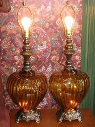 2 Large Vintage 1960 S Amber Blown Art Glass Table Lamps 3 Way Clean Art Glass Table Lamp Antique Table Lamps Vintage Table Lamp