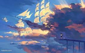 空飛ぶ船と少年 1280 x 800 の壁紙 壁紙キングダム pc デスクトップ版 アニメの壁紙 pc イラスト 空イラスト