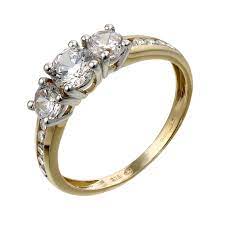 Elegant velvet ring box included. 9ct Yellow Gold Three Cubic Zirconia Ring H Samuel