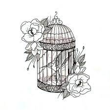 Bird Cage Decorated With Flowers And With Hummingbird Locked Up Inside Color Black Tags Nice Beautiful Bird Cage Drawing Cage Tattoos Birdcage Tattoo