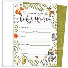 Woodland Baby Shower Invitations With Owl And Forest Animals Set Of 25 Fill In Style Blank Cards And Envelopes Unisex Design S Walmart Com