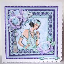 Great savings & free delivery / collection on many items Art Deco Lady In Mint Lilac 8x8 Mini Kit Decoupage Art Deco Cards Art Deco Fashion Art Nouveau Lamps