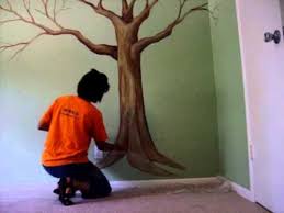 Painting A Tree Mural With A Sponge Part 2 Tree Mural Tree Wall Murals Family Tree Mural