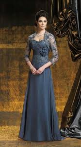 Slate Blue Evening Gown Prom Dresses Long With Sleeves Mother Of The Bride Dresses Mothers Dresses