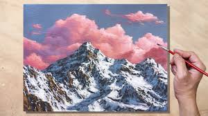 I tried to explain all the steps to you in an easy way! Acrylic Painting Pink Clouds Winter Mountain Youtube