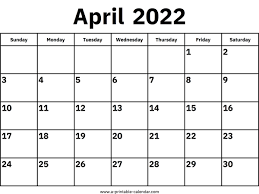 April Month Calendar Printable