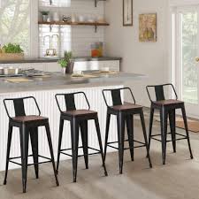 Backless wood and metal industrial counter stool antique farmhouse. Andeworld Metal Bar Stools Set Of 4 Kitchen Counter Stools Bristro Barstools Industrial Bar Stools 24 Inch Black With Wooden Seats Buy Online In Sri Lanka At Desertcart Lk Productid 54289005
