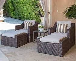 The set can be used both indoors and outdoors. Amazon Com Solaura 5 Piece Sofa Outdoor Furniture Set Wicker Lounge Chair Ottoman With Neutral Beige Cushions Glass Coffee Side Table Brown Garden Outdoor