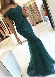 Off The Shoulder Lace Charming Mermaid Appliques Dark Green Evening Dress Dark Green Prom Dresses Green Prom Dress Long Evening Dresses Prom