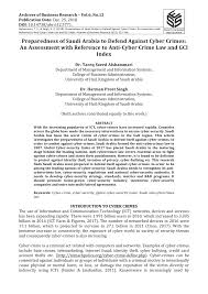 Phd title of thesis (this work): Pdf Preparedness Of Saudi Arabia To Defend Against Cyber Crimes An Assessment With Reference To Anti Cyber Crime Law And Gci Index