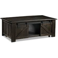 Gable Lift Top Coffee Table Weathered Charcoal Barn Style Doors Ottoman In Living Room Wood Detail