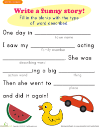 Fill In A Funny Story 1 Worksheet Education Com Funny Stories Toddler Stories Kindergarten Fun