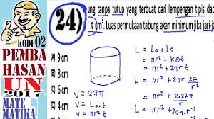 Rumus luas permukaan tabung menjadi salah satu materi yang paling sering diajarkan di sekolah. Un Sma 2017 Matematika Ipa Pembahasan No 24 Jari Jari Agar Luas Permukaan Minimum Youtube