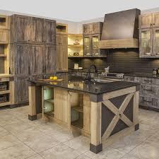 Armoires De Melamine Egger Dissimules Sous L Ilot Avec Porte Sans Poignee Et Systeme Tip On Home Depot Kitchen Rustic Kitchen Cabinets Rustic Kitchen