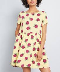 Modcloth Yellow Floral Sway Into Style Babydoll Dress Women Plus