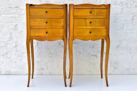 Pair French Bedside Tables Antique Nightstands Of Cherry Wood With 3 Drawers Vintage Small Cabi French Bedside Tables Antique Bedside Tables French Bedside