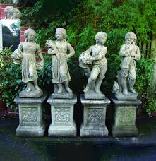 Young woman figurine w basket of grapes. Four Seasons Garden Statues Garden Ornamnents