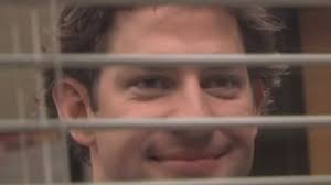 Jim Halpert Smiling Through Blinds Know Your Meme