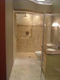In small spaces, a pocket door may also be a good option. Handicapped Accessible And Universal Design Showers Traditional Bathroom Cleveland By Innovate Building Solutions Houzz