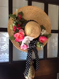 I Decorated This Straw Hat For My Front Door With Flowers And Ribbon Bought At Ac Moore Spring Hats Straw Hat Crafts Wreath Wall Decor