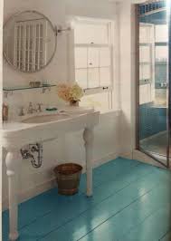 Sherwin Williams Porch And Floor Enamel In Rapture Blue On The Bathroom Floor Painted Bathroom Floors Wood Floor Bathroom Bathroom Trends