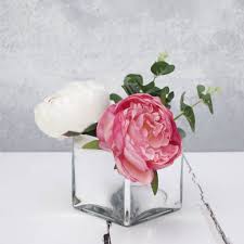 5 rose gold flower glass vase decorative centerpiece home, wedding cube, mirror. Artificial Peony Bouquet In Mirrored Vase By Abigail Bryans Designs Notonthehighstreet Com