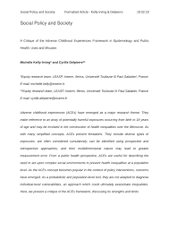 Pdf A Critique Of The Adverse Childhood Experiences Framework In Epidemiology And Public Health Uses And Misuses