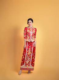 Red Qun Kwa Chinese Wedding Dress – Xiao Wu Fu, *** -50% Embroidery with Dragon & Phoenix