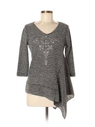 Details About One World Women Gray 3 4 Sleeve Top Med Petite