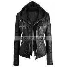 Women S Faux Leather Black Hooded Jacket